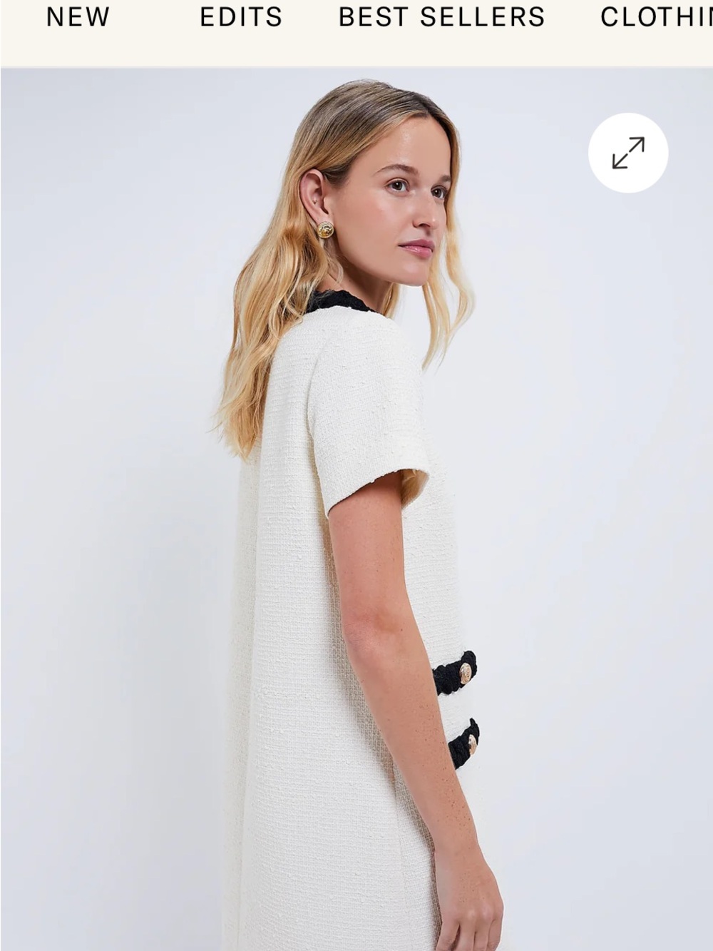 Tuckernuck Ivory Bouclé Tweed Shift Dress with Gold Button Detail - Picture 7 of 9